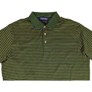 Vintage Ralph Lauren Polo Golf Mens Large Green Yellow Striped Short Sleeve